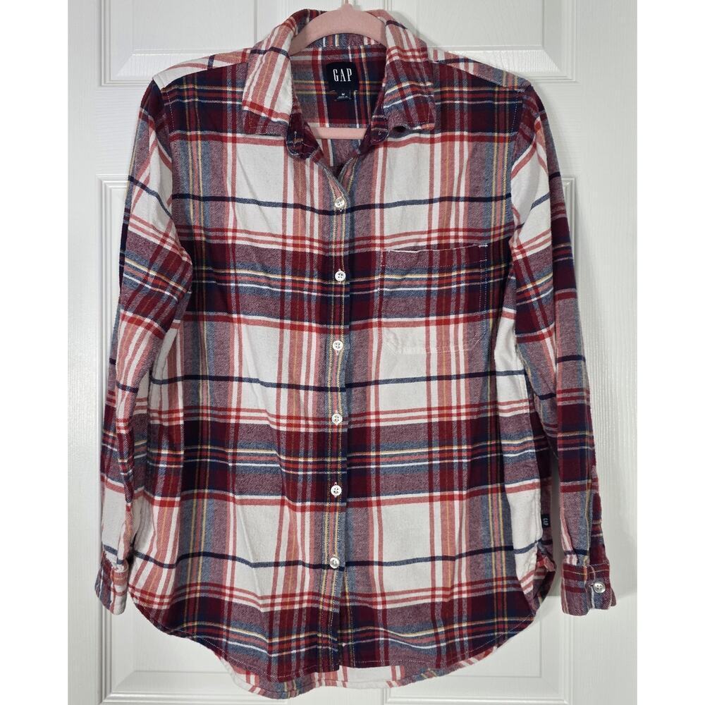GAP Ladies Boyfriend Long Sleeve Button Front Flannel Plaid Shirt Medium